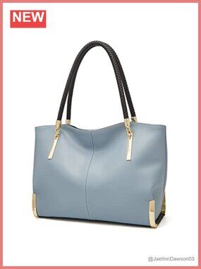 Large Leather Tote Handbag with Gold Hardware and Zipper Closure